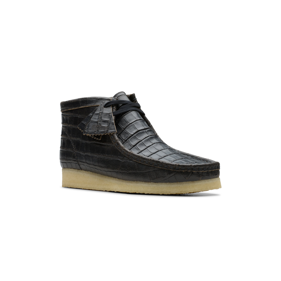 Wallabee Boot Black Crocodile Distressed style