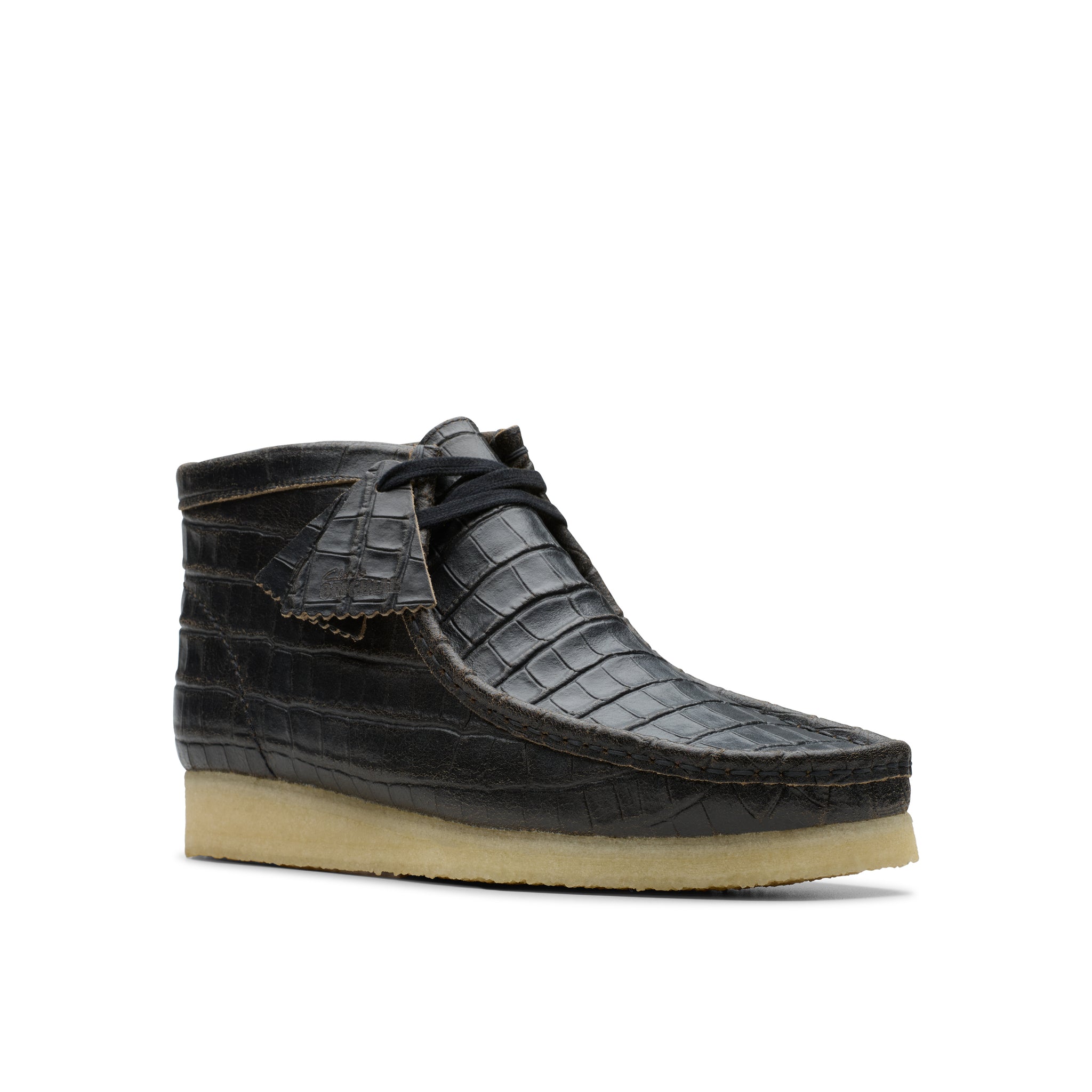 Wallabee Boot Black Crocodile Distressed style - ok