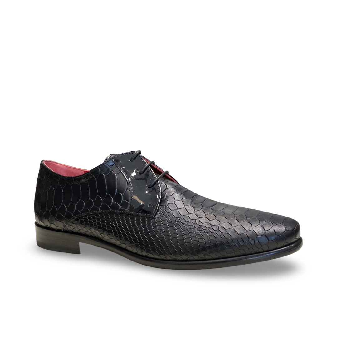 Black Dino printed calf/patent